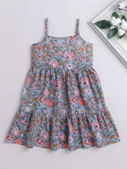 The Magic Wand - Girls Grey Cotton Floral Dress