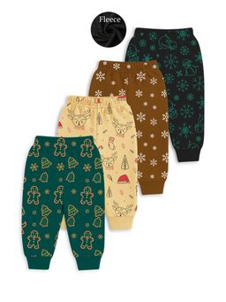 Trampoline - Unisex Multi-Color Fleece Printed 4 Joggers (Pack of 4)