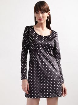 ELLE - Womens Printed Black Dress