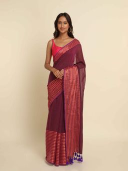 Suta - Magenta Stripes Cotton Blend Saree