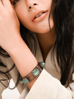 Odette - Black Printed Mixed Metal Bracelets And Bangles