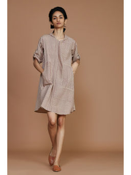 Mati - Ivory with Mauve Striped Hooded Dress