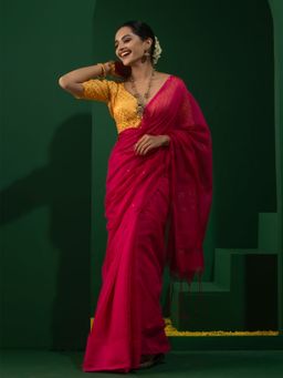 Triyah - Rani Sequin Cotton Saree with Unstitched Blouse