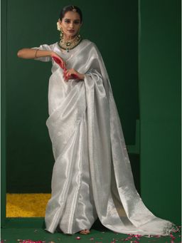 Triyah - Meera Silver Jaal Banarasi Saree with Unstitched Blouse