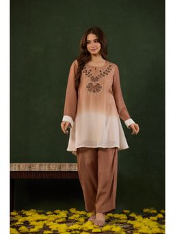 WOOMN - Womens Muslin Ombre Brown Co-Ord Set