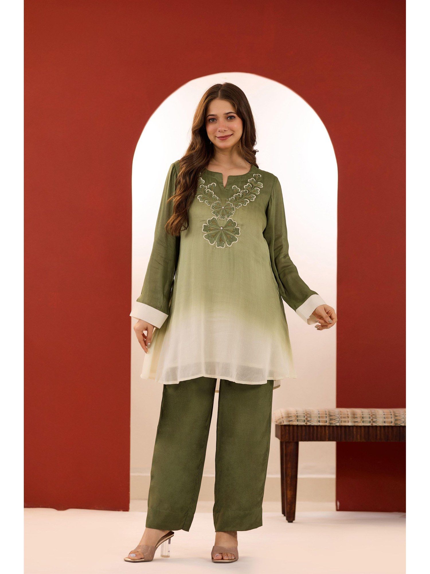 woomn Womens Muslin Ombre Brown Co-Ord Set-picture-11