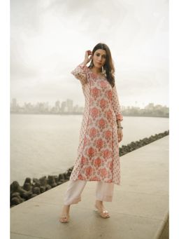 Mahee Jaipur - Womens Muslin Printed Beige Kurta with Pant