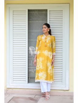 Mahee Jaipur - Womens Muslin Floral Yellow Kurta with Pant
