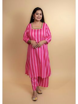 KARIGAR - Womens Cotton Stripes Pink Co-Ord Set