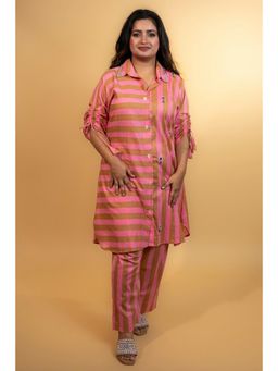 KARIGAR - Womens Cotton Stripes Pink Co-Ord Set