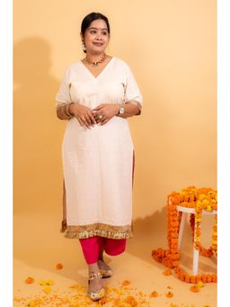 KARIGAR - Womens Cotton Solid/Plain Beige Kurta with Palazzo