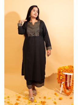 KARIGAR - Womens Cotton Embroidered Black Kurta with Palazzo