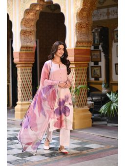 Mahee Jaipur - Womens Linen Floral Multi-Color Kurta with Pant and Dupatta