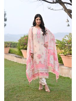 Mahee Jaipur - Womens Crepe Printed Pink Kurta with Pant and Dupatta