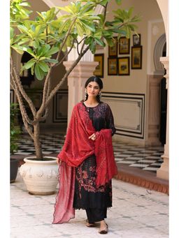 Mahee Jaipur - Womens Muslin Embellished/Sequined Black Kurta with Palazzo and Dupatta