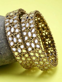 Karatcart - (Set Of 2) Antique Gold Plated Kundan and Mirror Work Bangles for Women