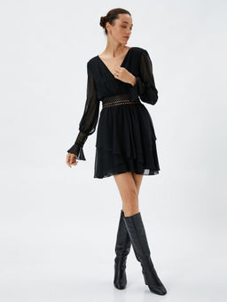 Koton - Double Mini Dress Lace Detailed Long Sleeve Loose Fit