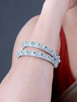 Voylla - Sparkling Elegance Marquise White Cz White Rhodium Bangles