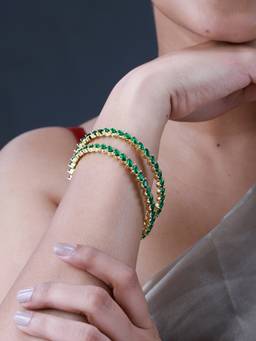 Voylla - Sparkling Elegance Green Cz Yellow Gold-Plated Bangles