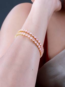Voylla - Sparkling Elegance Round Pink Cz Yellow Gold-Plated Bangles