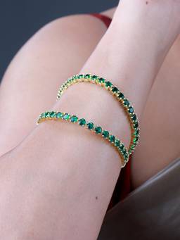 Voylla - Sparkling Elegance Round Green Cz Yellow Gold-Plated Bangles