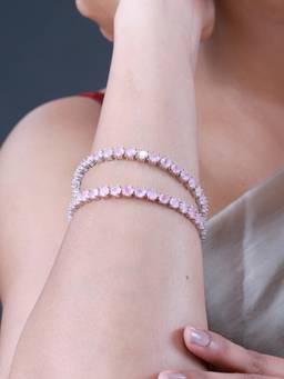 Voylla - Sparkling Elegance Round Pink Cz White Rhodium-Plated Bangles