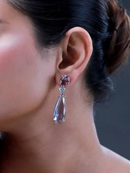Voylla - Sparkling Elegance Pink/Blue Cz White Rhodium-Plated Danglers