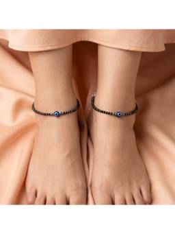 925 SILLER - Pure Silver The Mystic Evil Eye Beaded Anklet Set