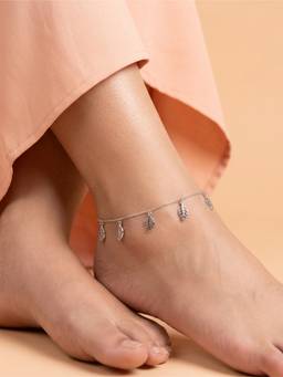 925 SILLER - Pure Silver The Silver Leaf Motif Charm Anklet