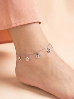 925 SILLER - Pure Silver The Sterling Silver Floral Charm Anklet