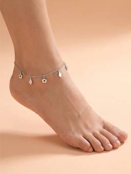 925 SILLER - Pure Silver The Silver Flora and Geometric Charm Anklet