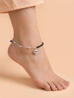 925 SILLER - Pure Silver Dual-Design Heart Charm and Evil Eye Silver Anklet