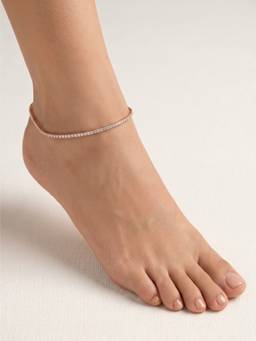 925 SILLER - Pure Silver Classic Sparkle Cubic Zirconia Rose Gold Tennis Anklet