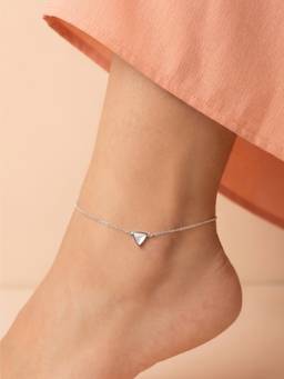 925 SILLER - Pure Silver Minimalist Triangle Inlay Silver Link Anklet