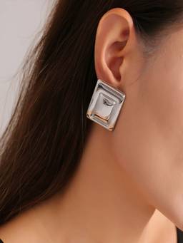 AQUASTREET - Square Stud Silver Plated Waterproof Anti-Tarnish Statement Earrings