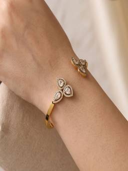 AQUASTREET - Zircon Triple Leaf 18K Gold Plated Waterproof Anti-Tarnish Cuff Bracelet