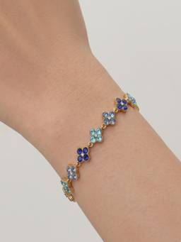 AQUASTREET - Blue Floral 18K Gold Plated Waterproof Anti-Tarnish Zircon Bracelet