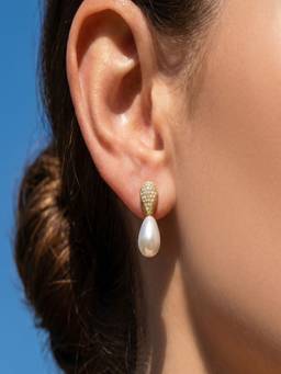 AQUASTREET - Zircon and Pearl 18K Gold Plated Waterproof Anti-Tarnish Earrings