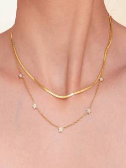 AQUASTREET - Chain and Star Zircon 18K Gold Plated Waterproof Anti-Tarnish Necklaces (Pack of 2)