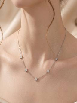 AQUASTREET - THIN Zircon Star Silver Plated Waterproof Anti-Tarnish Charm Necklace