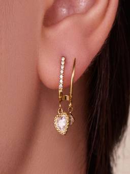 AQUASTREET - Zircon Heart Dual s 18K Gold Plated Waterproof Anti-Tarnish Earrings