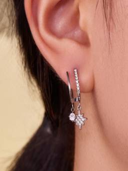 AQUASTREET - Zircon Star Dual s Silver Plated Waterproof Anti-Tarnish Earrings