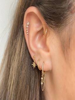 AQUASTREET - 18K Plated Antitarnish Zircon Star Earring Set for SINGLE EAR ONLY (Pack of 5)