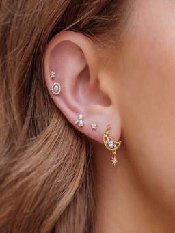 AQUASTREET - Antitarnish Zircon Star 18K Plated Earring Set for SINGLE EAR ONLY (Pack of 5)