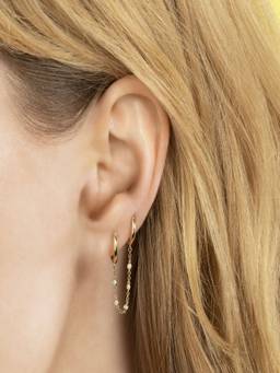 AQUASTREET - 18K Plated Anti-Tarnish Dual Huggie Zircon Ear Chain Earrings For Single Ear