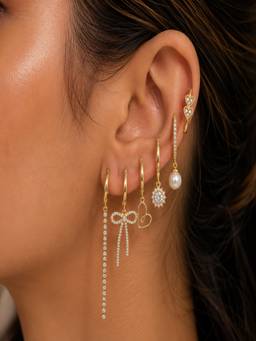 AQUASTREET - Bow Zircon 18K Plated Anti-Tarnish Earring Set for SINGLE EAR ONLY (Pack of 6)
