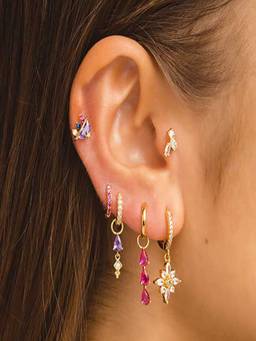 AQUASTREET - Multicolour 18K Plated Anti-Tarnish Earring Set for SINGLE EAR ONLY (Pack of 6)