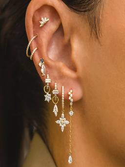 AQUASTREET - Zircon 18K Gold Plated Anti-Tarnish Earring Set for SINGLE EAR ONLY (Pack of 8)