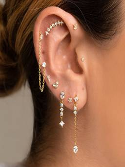 AQUASTREET - Zircon 18K Gold Plated Anti-Tarnish Earring Set for SINGLE EAR ONLY (Pack of 9)