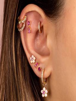 AQUASTREET - Pink Zircon 18K Gold Plated AntiTarnish Earring Set for SINGLE EAR ONLY (Pack of 8)